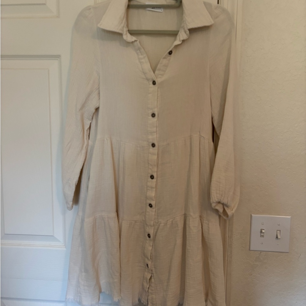 Carly Jean Los Angeles Cream cotton tiered dress